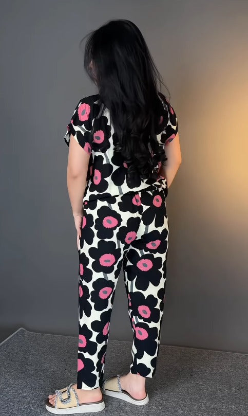 Premium Black Floral Printed Rayon Co-Ord Set