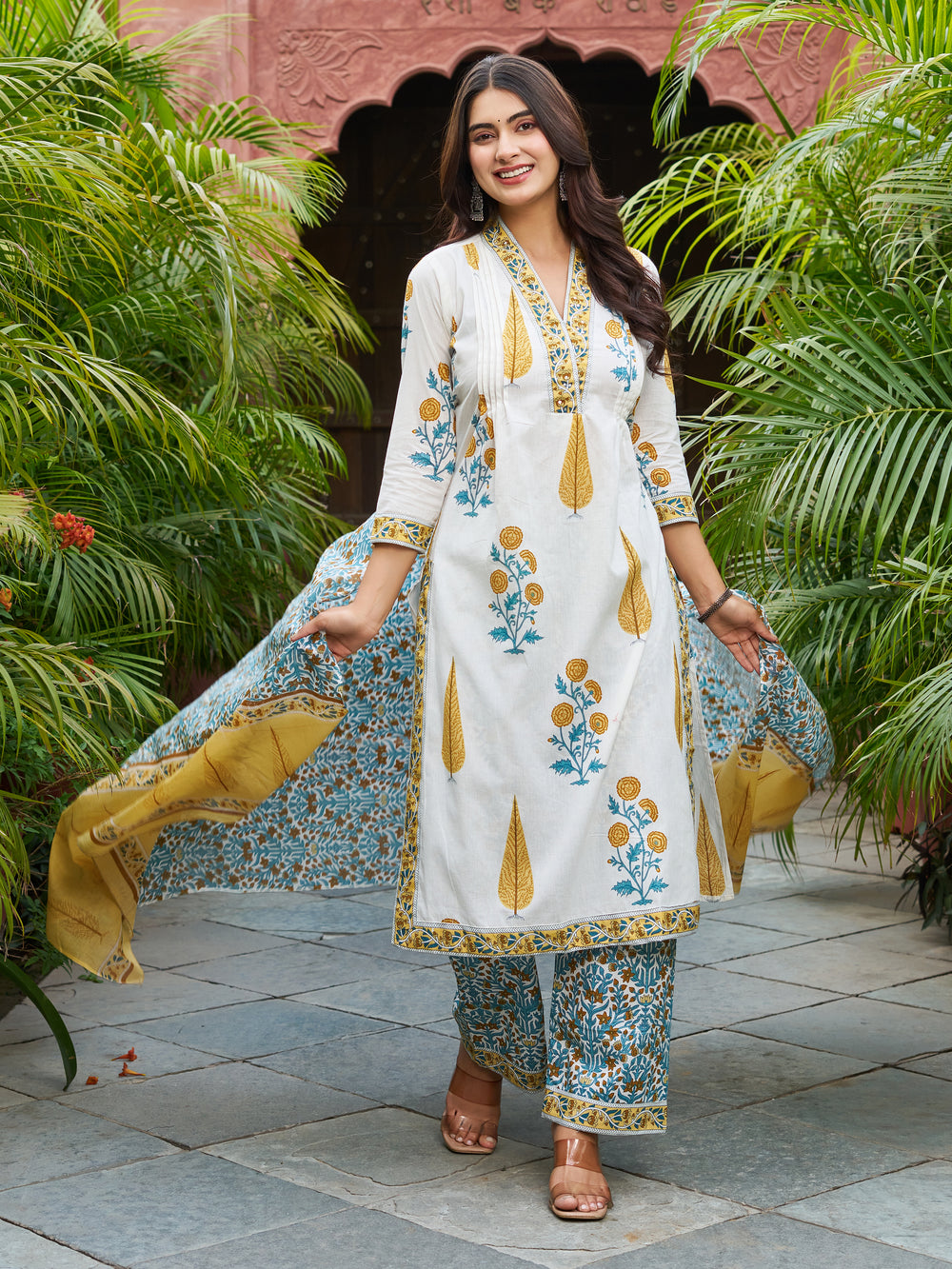 Floral Printed Kurta Set with Matching Dupatta