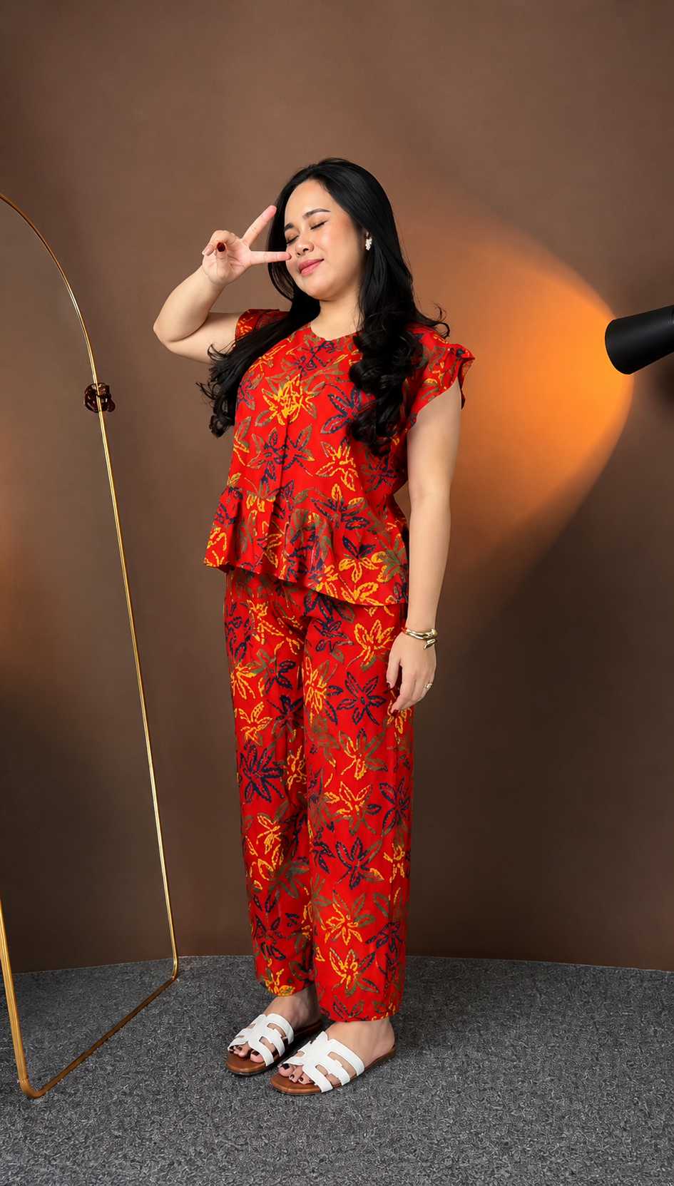 Red Floral Printed Rayon Co-Ord Set for Women