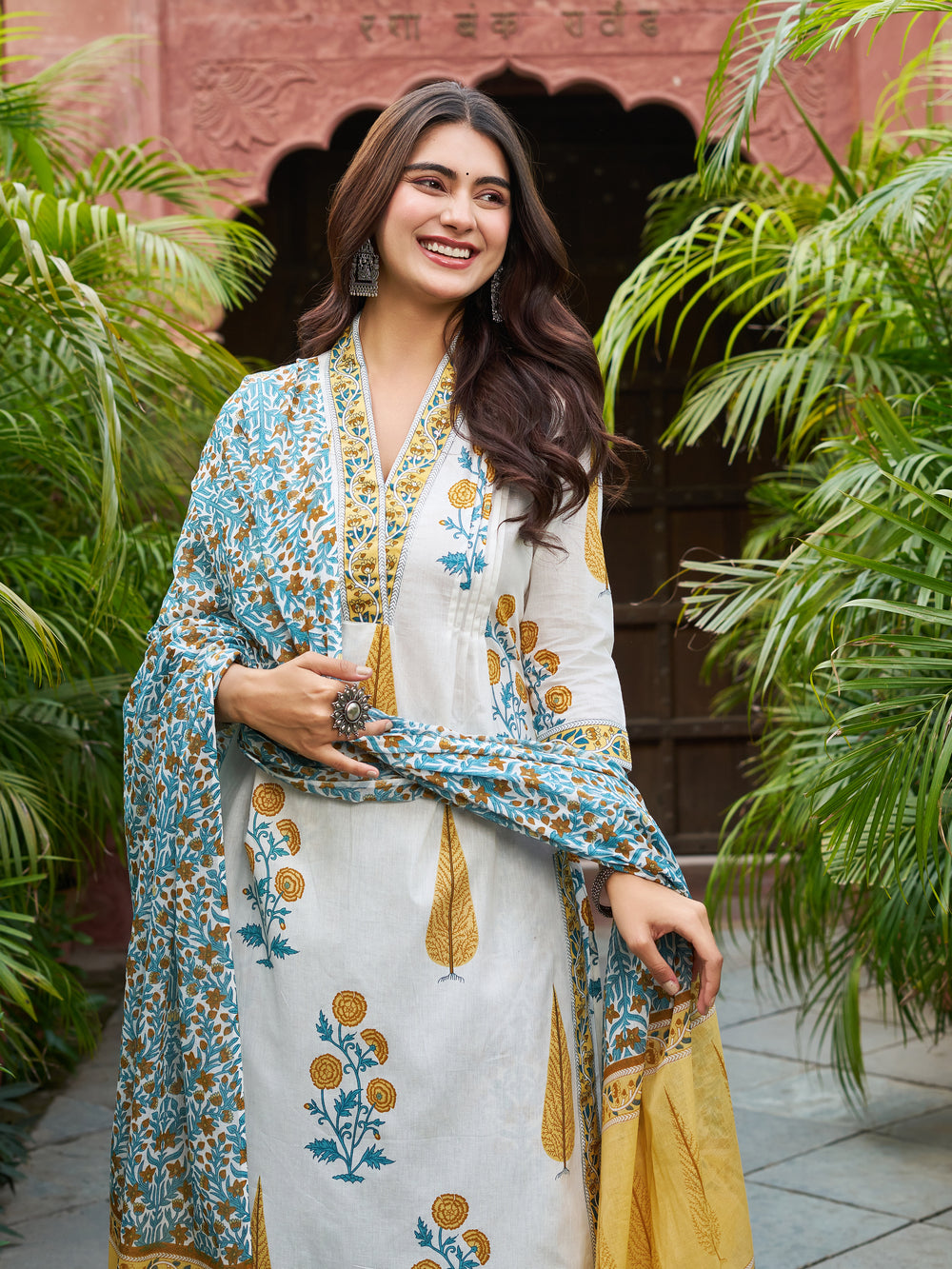 Floral Printed Kurta Set with Matching Dupatta