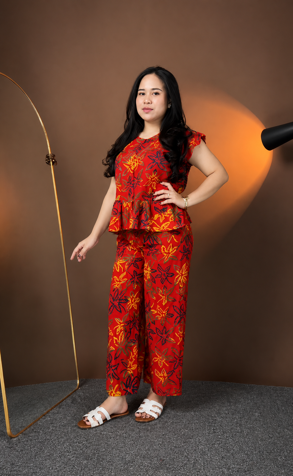 Red Floral Printed Rayon Co-Ord Set for Women