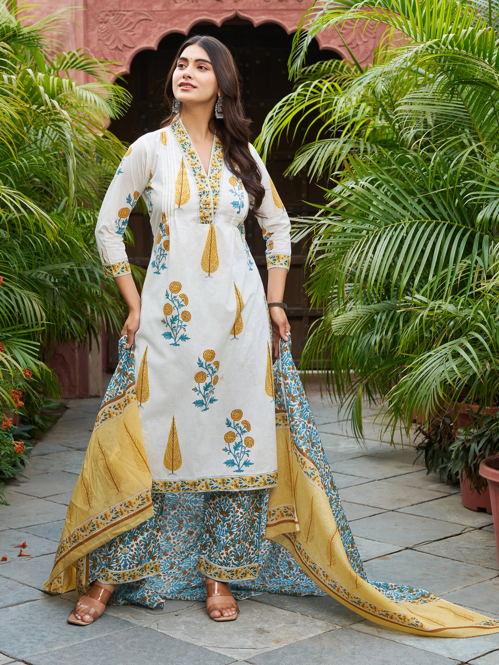 Floral Printed Kurta Set with Matching Dupatta