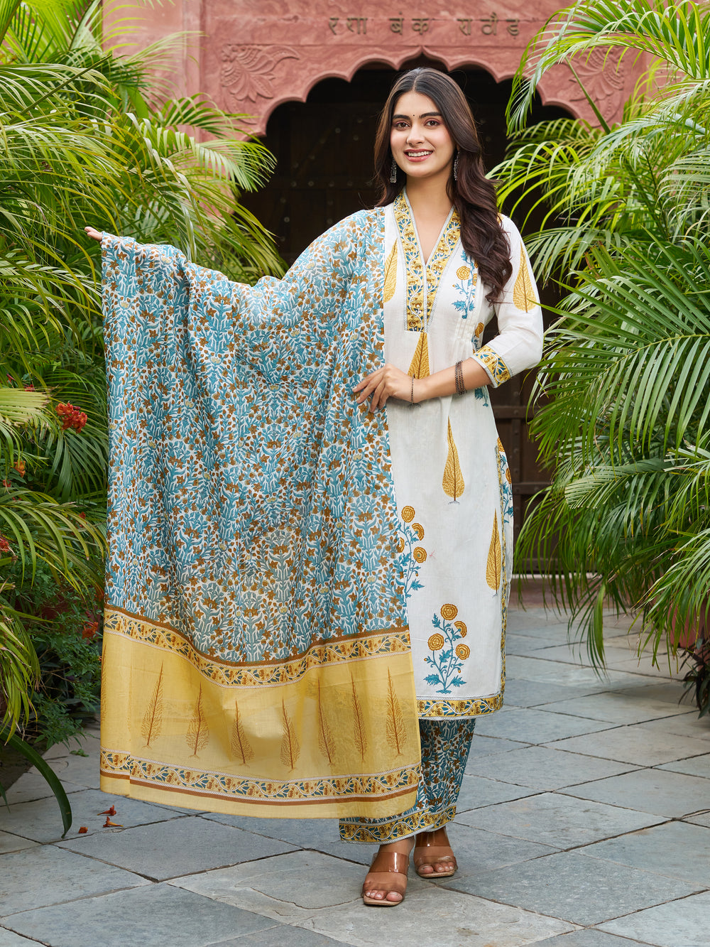 Floral Printed Kurta Set with Matching Dupatta