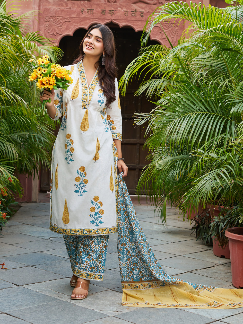 Floral Printed Kurta Set with Matching Dupatta